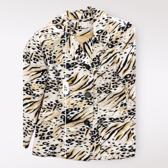 Tweeds Silk Animal Print Trench Style Jacket Size M - Picture 4 of 8